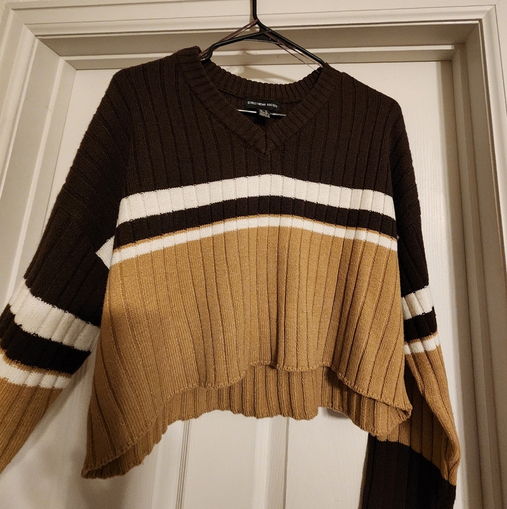 Brown and Tan Striped Women's Sweater